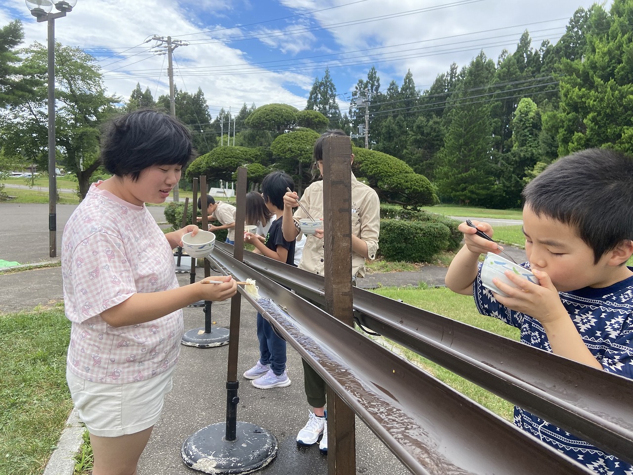 おしま学園　「流しそうめんをしました」